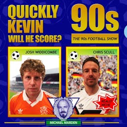 Quickly Kevin; will he score? The 90s Football Show logo